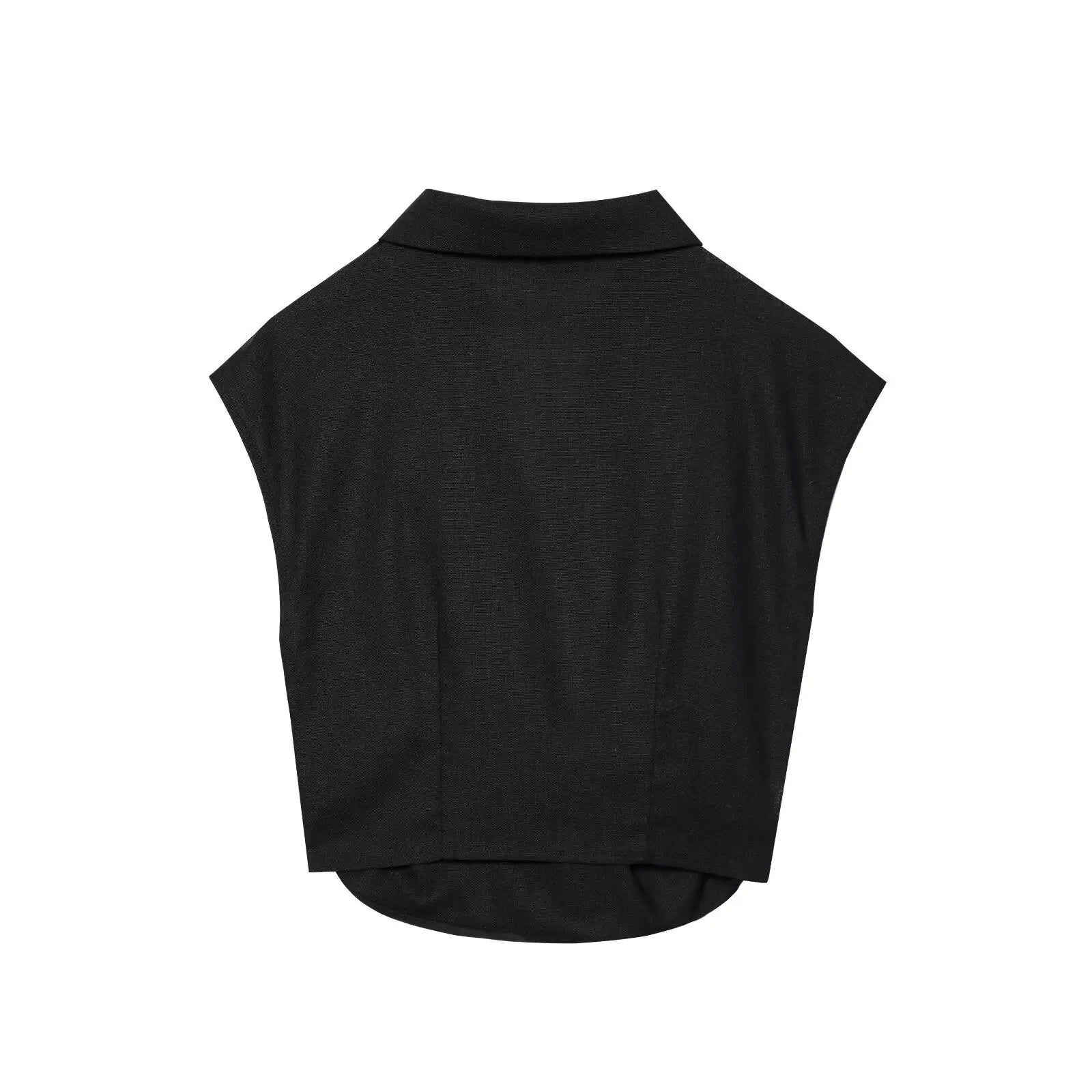 2025 New Women's Suit Summer Suit Casual Simple Multifunctional Pleated Lapel Sleeveless Short Top Paired with Buckle Slit Skirt