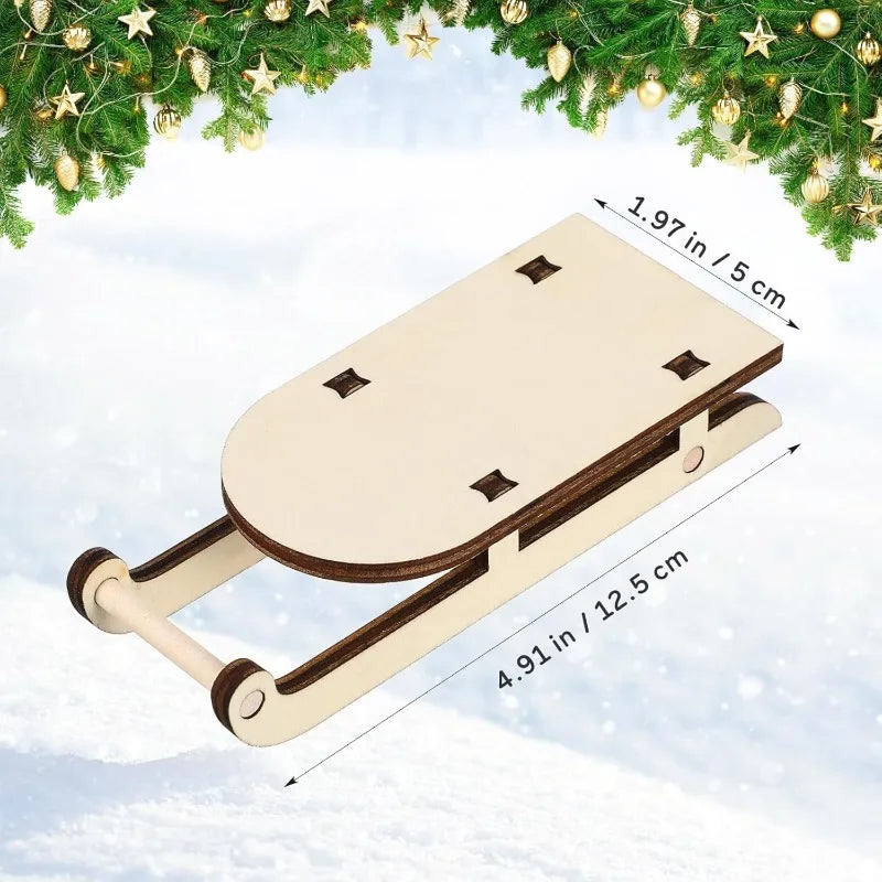 Christmas Sleigh Ornament Wooden Decor Wood Crafts Home Decorations Mini Sled Miniature Sleigh Xmas Decor Christmas Crafts