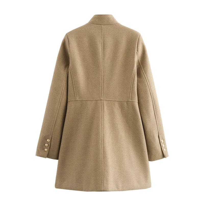 Winter Coat For Women 2024 Solid Lapel Double Breasted Long Cardigan Top Female Pokcet Streetwear Woman New In OuterCoat