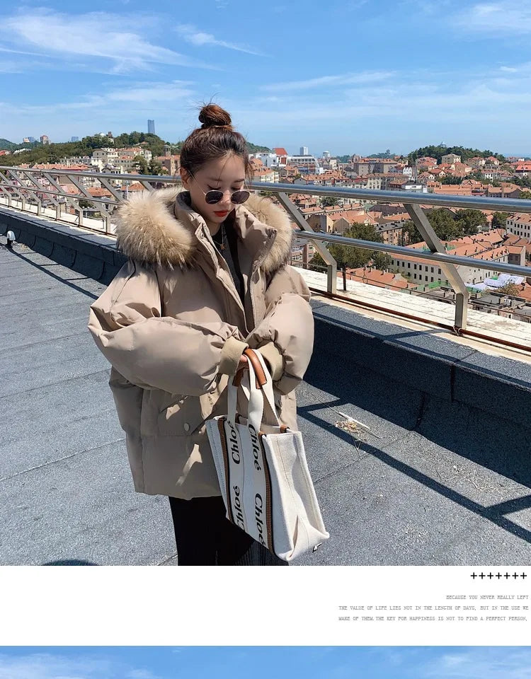 Winter Down Jacket Women Parkas Mid-length Big Fur Collar Hooded Women's Jacket Warmth Jacket Ladies Outwear Jacket for Women