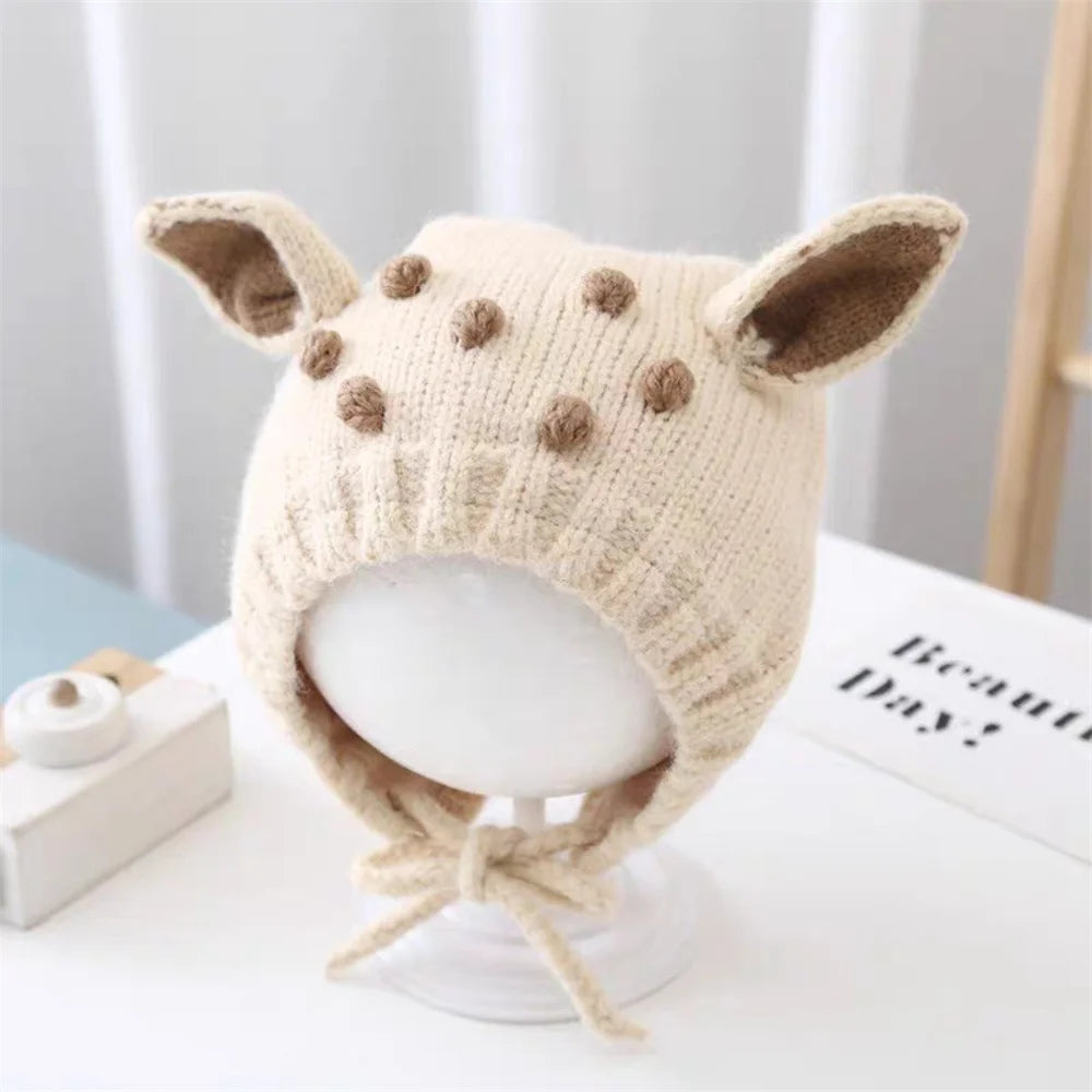Winter Baby Stuff Hat for Boy Girls Accessories Knited Cap Kids Hat Fleece Warm Gloves Thick Winter Ear Kids Hat Baby Bonnet