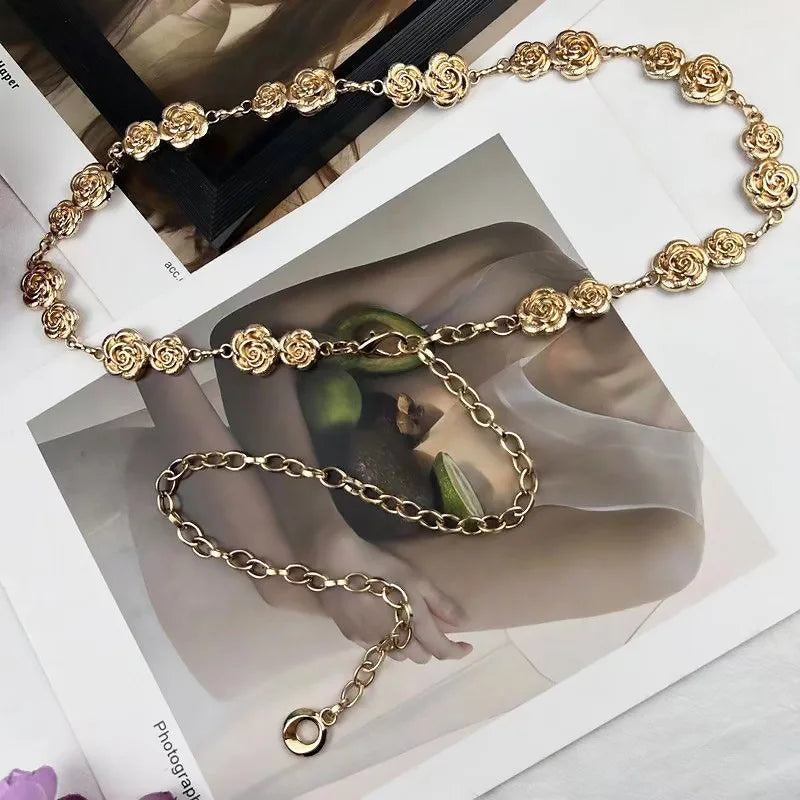 Waist chain accessories for women's metal flower chain versatile belt decorative skirt suit waistband chain