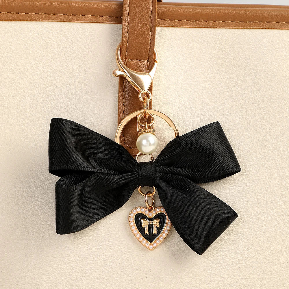 Imitation Pearl Keychain Sweet Fashion Ribbon Bowknot Keyring Accessories Metal Buckle Women Bag Charms Best Gifts Jewelry