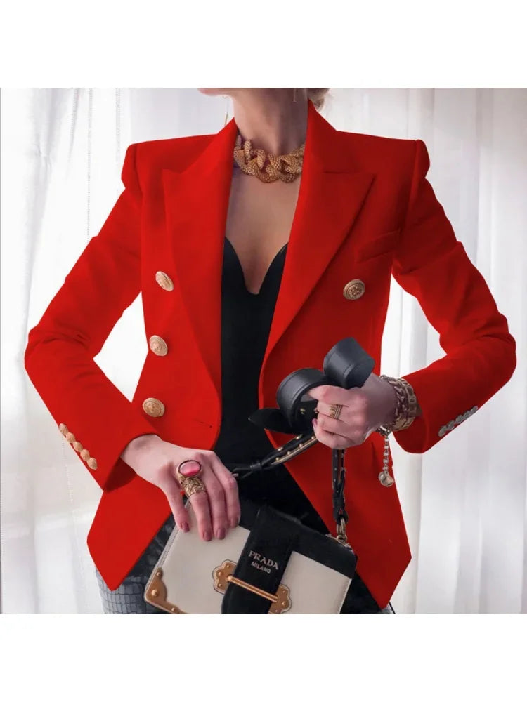 women suits jacket Women's Notched Lapel Double Breasted Blazer Suit Long Sleeve Buttons Casual Work Office Jacket Blazers