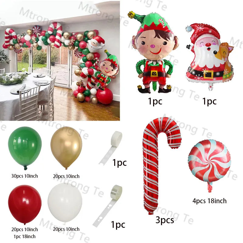 Christmas Decoration 2023 Balloon Red Green Arch Garland Kits Candy Balloons Santa Claus Merry Christmas Party New Year Decor