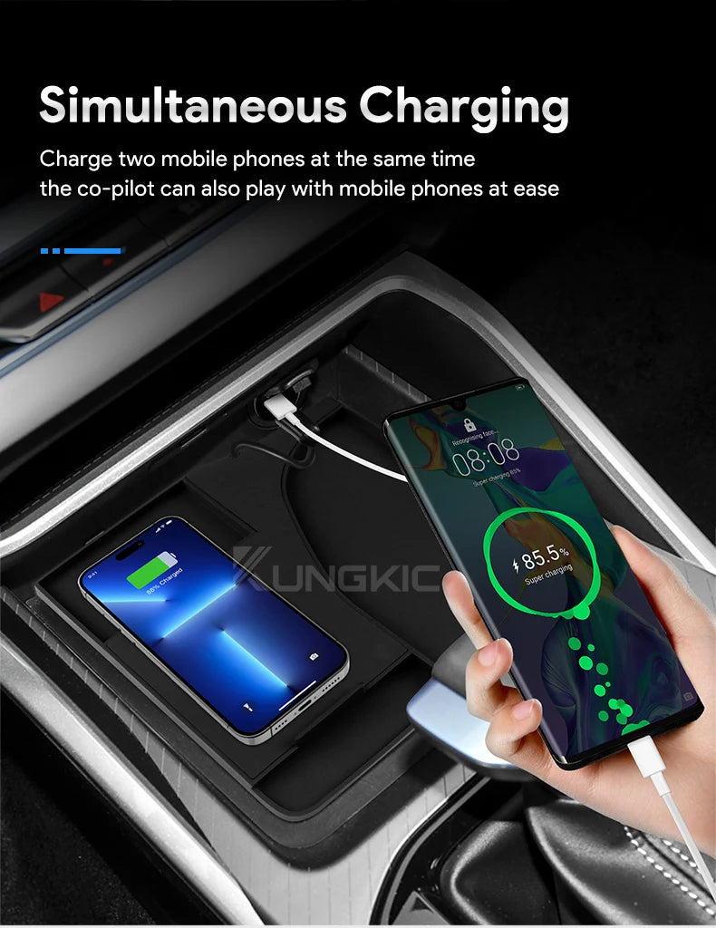 Car Wireless Charger Pad Stable Fast Charging For Geely Emgrand 2022-2025 Center Console Storage Box Trim Decoration Accessories