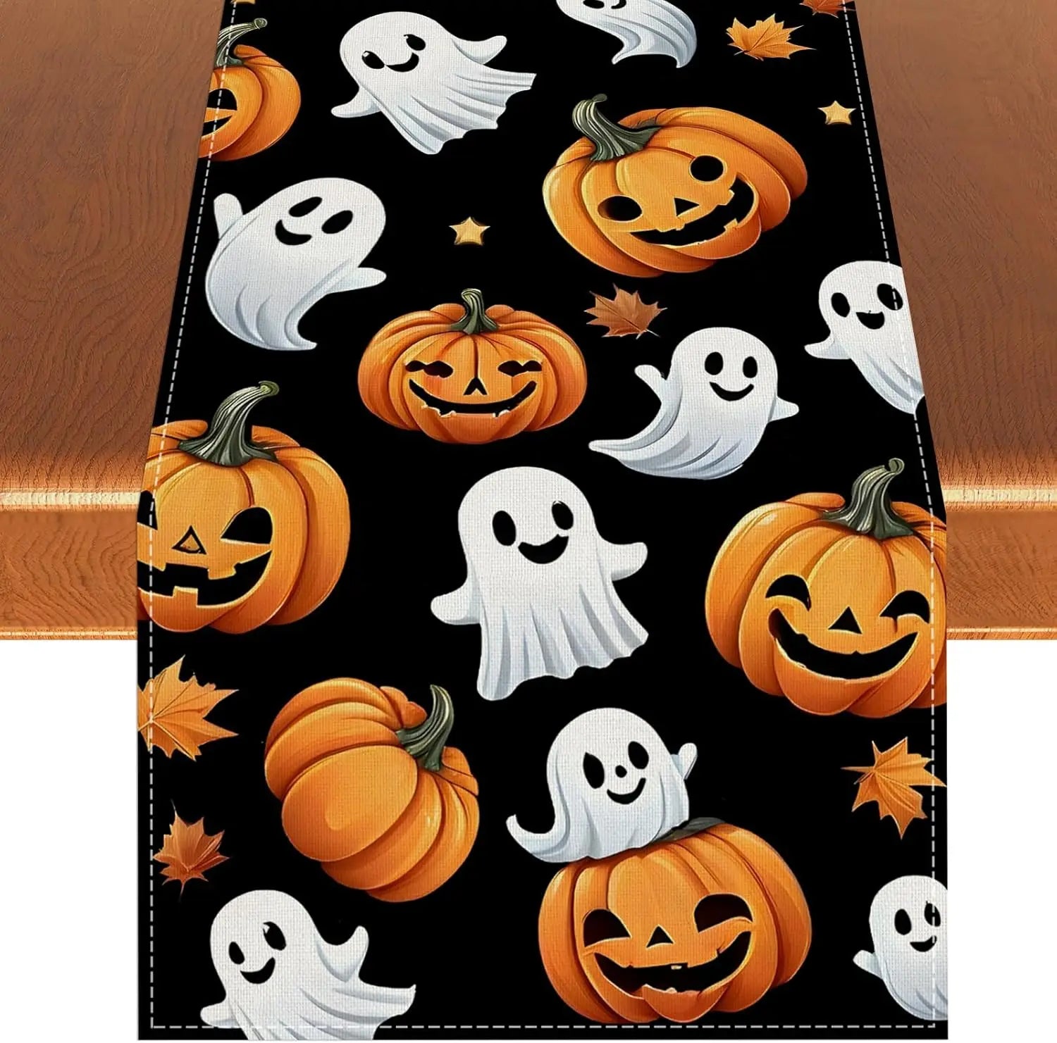 Halloween Polka Dot Ghost Pumpkin Cat Polyester Table Runners Party Decor Reusable Dining Table Runners Halloween Decoration