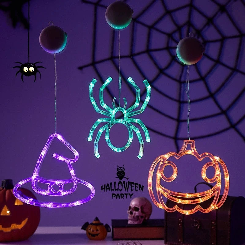 Halloween LED String Lights Ghost Pumpkin Spider Witch Hat Modeling Lamp with Suction Cup Festival Party Home Decoration