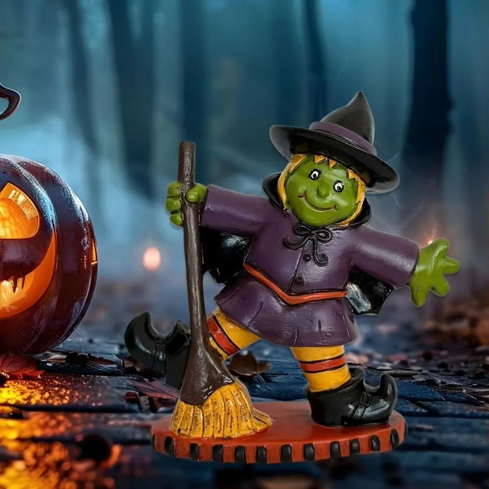 Halloween Themed Halloween Witch Figurine Resin Handicraft Desk Witch Sculpture Collectible Model Halloween Broom Witch Ornament