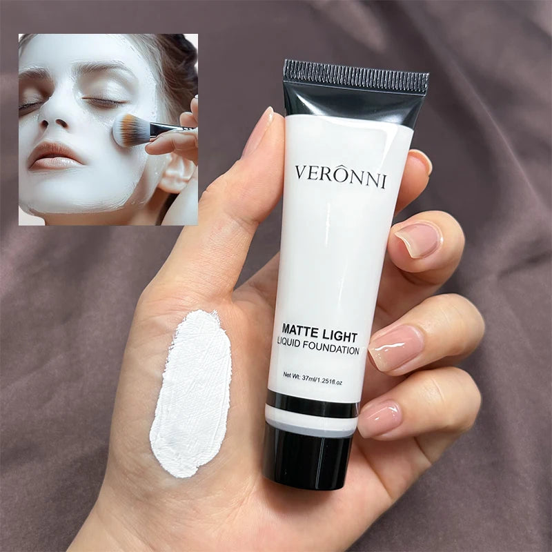 Halloween Dark Makeup Matte LipstickWhite Liquid Foundation Face Body Painting Base for Cosplay Mardi Gras Carnival Natural Look