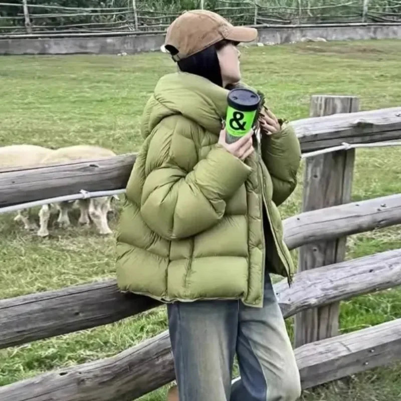 Women's Winter Jacket Cotton Padded Short Coat Ladies Students Long Sleeved Hooded Warm Outwear