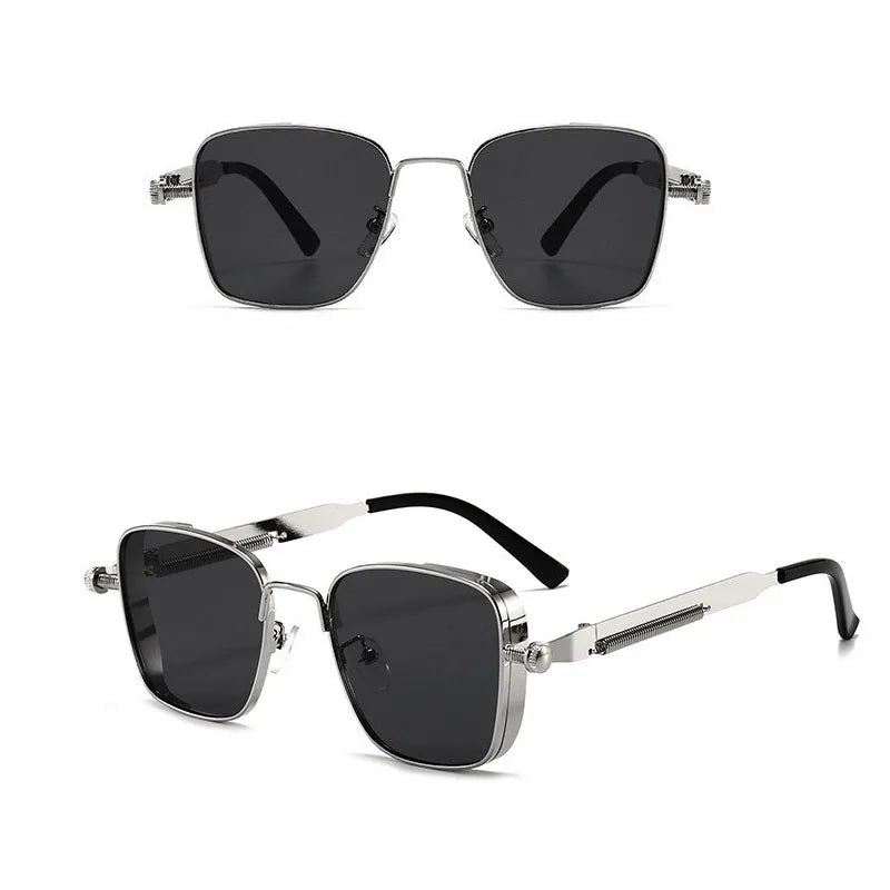 Men Driving Sunglasses Vintage Steampunk Square Sunglasses Metal Frame with Spring Hinges Women Eyepiece Trendy Driver Glasses