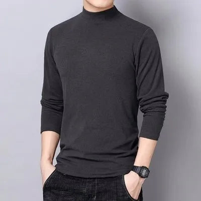 Men's Solid Color Turtleneck T-Shirt For Male Autumn Spring Casual Long Sleeve Basic Bottoming Shirt For Men Slim-Fit Tops