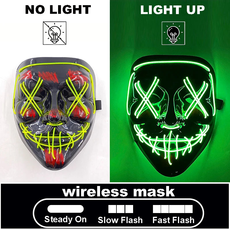 Halloween Letter V Horror Mask and colorful gloves Wireless Scary Glowing Mask for man women Festival party costume supplies