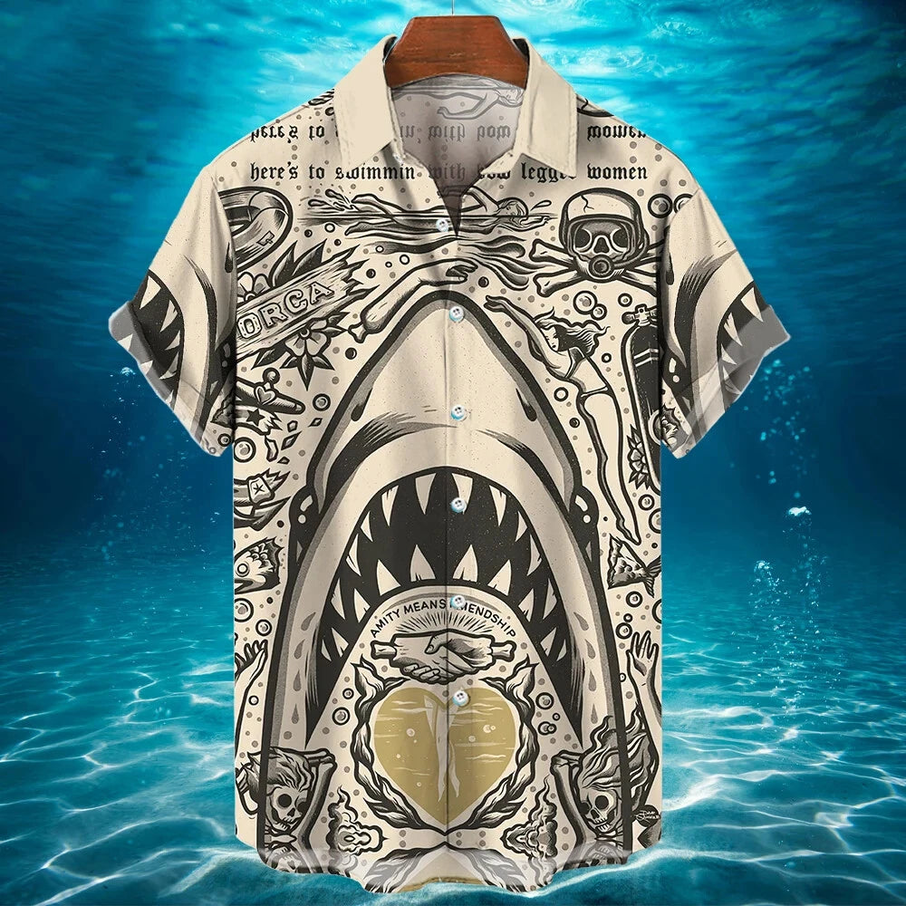 Men's Shirts For Men Funny Shark 3d Print Tops Casual Men's Clothing Summer  Short Sleeved Tops Tee Loose Oversized Shirt