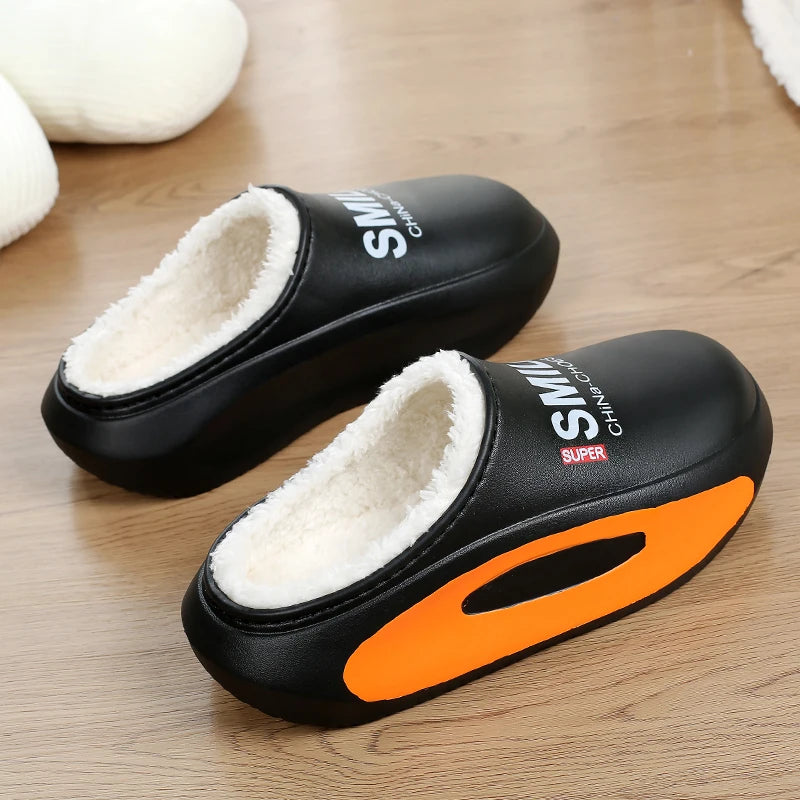Winter Men Warm Slippers Cotton Slippers Outdoor Indoor Warm Shoes Waterproof Men Couple Comfortable Home Bedroom Plush Slippers