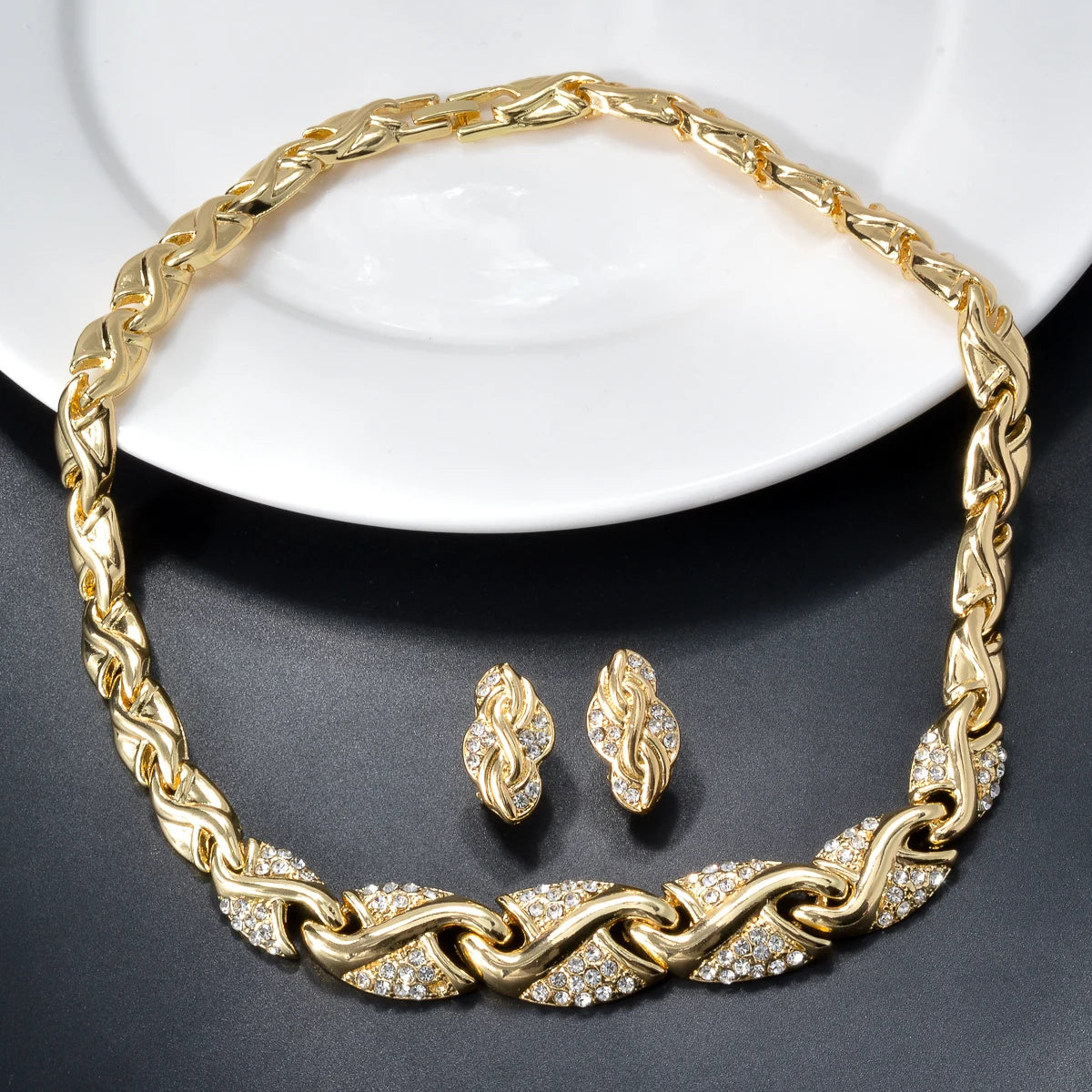 ZeaDear 4 Pcs/Set Jewelry Design S Shape Collar Necklace Bangle Rarring Rings High Quality 18K Gold Plated Jewellery For Women