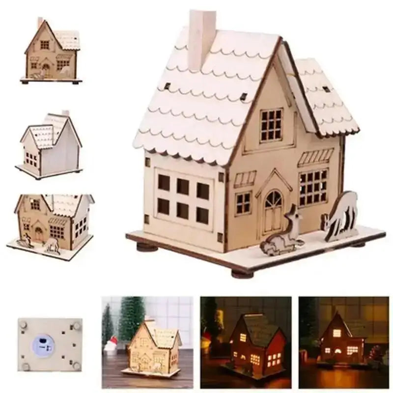 Christmas LED Light Wooden House Luminous Cabin Merry Christmas Decorations For Home DIY Xmas Tree Ornaments Kids Gift New Year