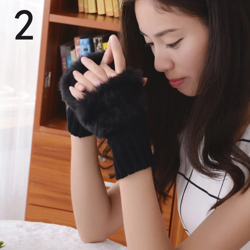 1 Pair Winter Warm Women Arm Warmer Faux Fur Soft Elastic Wrist Slap On Cuffs Arm Warmer Plush Thicken Accessories Gray White