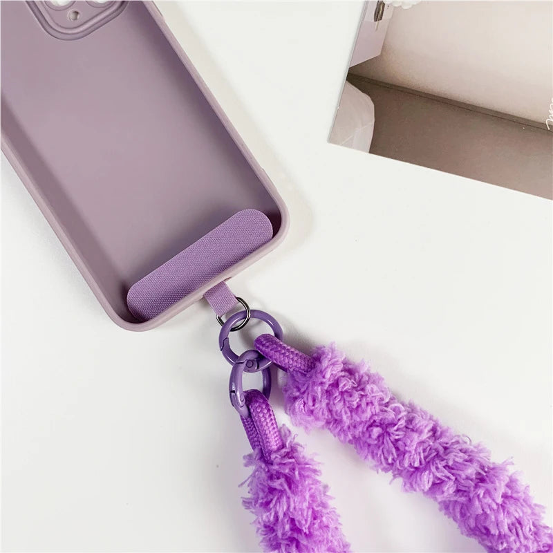 Winter Warm Mobile Phone Wrist Strap Cell Accessories With Patch Key Lanyard Exquisite Anti-lost Cellphone Chain Rope Keychain