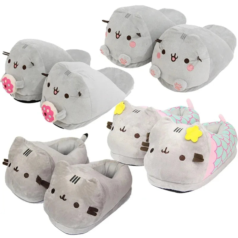 Winter Warm Package Heel Kawaii Slippers Funny Cotton Cute Cat Home Shoes Non-slip Cartoon Couple Student Slippers Domestic