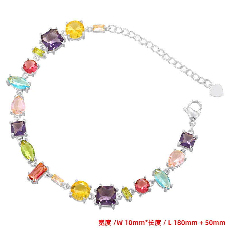 ZHUKOU 18K Golden Plated Colourful Crystals Elegant Collarbone Necklace Ladies Beaded Bracelet Ladies Jewellery:VL585 VL586