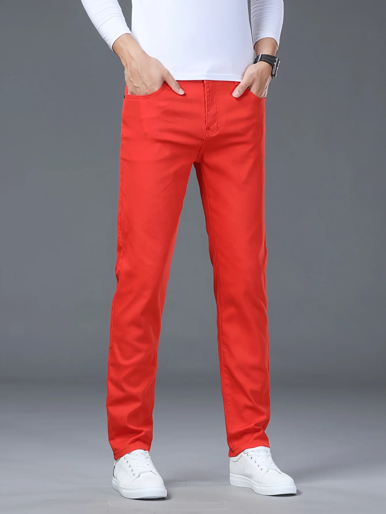 Men's Classic Straight-Leg Jeans – Vibrant Red, Tailored & Comfortable Fit, All-Season Casual or Office Wear