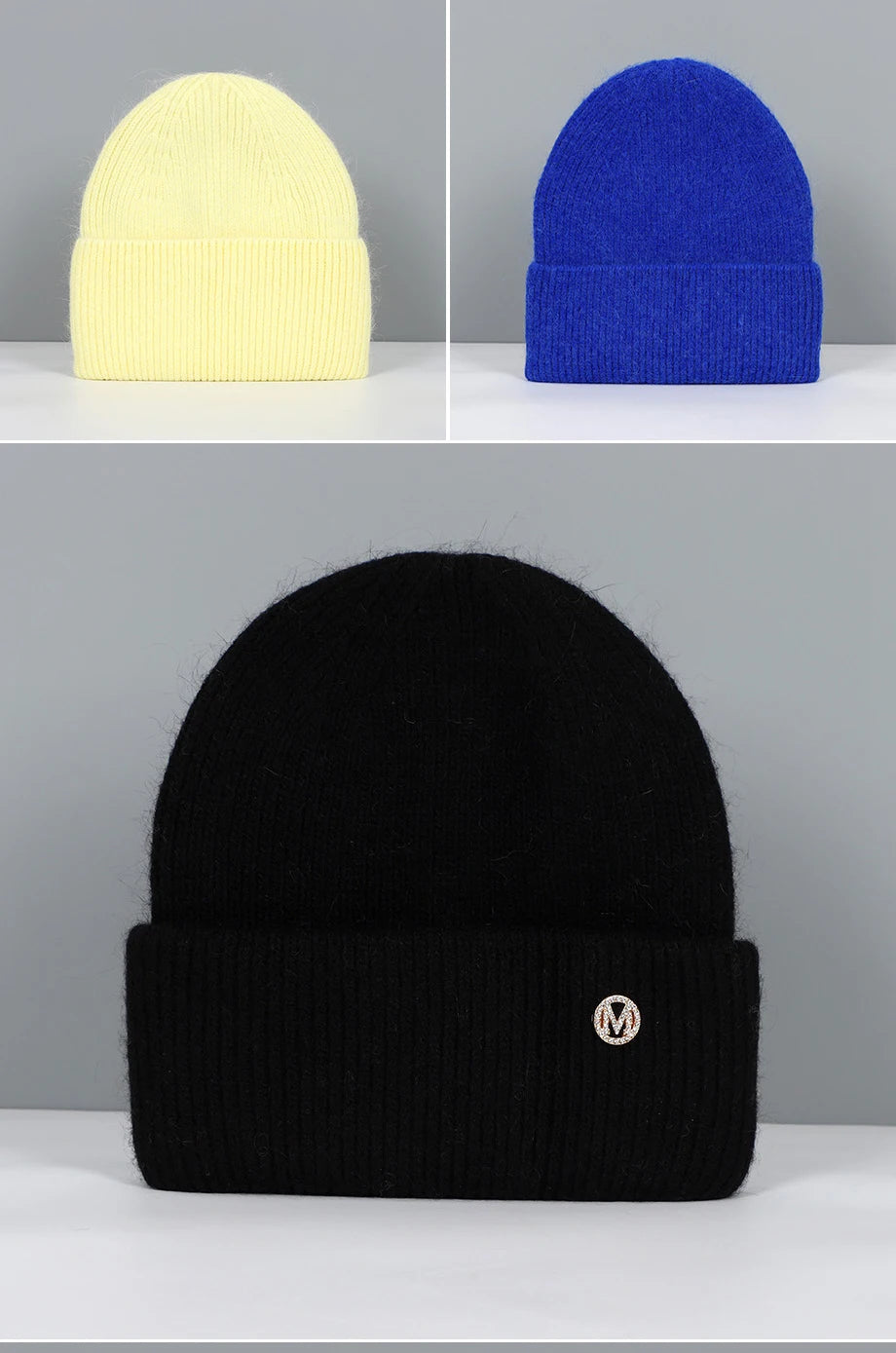 Winter Hats For Women Rabbit Fur Beanie Hat Woman Knitted Skullies Beanies Solid Wool Soft Autumn Winter Cashmere Caps Bonnet