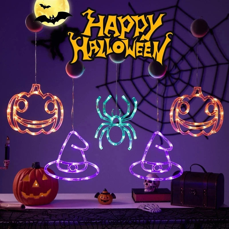 Halloween LED String Lights Ghost Pumpkin Spider Witch Hat Modeling Lamp with Suction Cup Festival Party Home Decoration