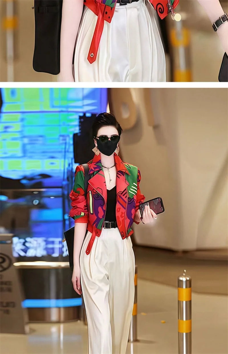 Women Jacket 2025 New Female Short Coat Fashion Printing Jackets Ladies Xiaoxiangfeng High-end Coats With Lining Overcoat Lady