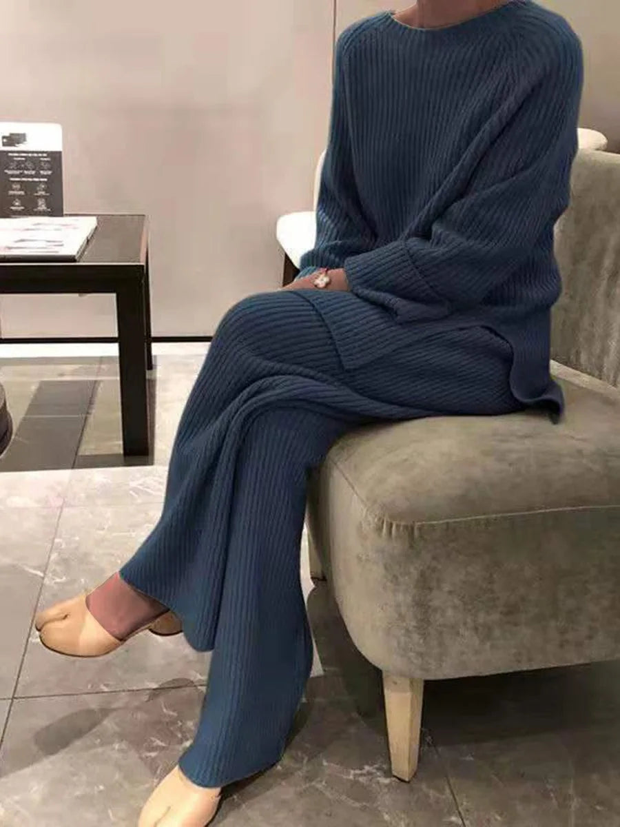 2025 New Women Elegant Sweater Suit Elegant Knitted 2-Pieces Set Spring Autumn Pullover And Trousers Suit Thin Female Outfits