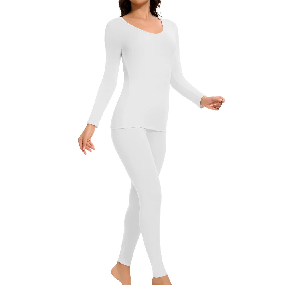 Women's Casual Warm Suit Long Sleeve Round Neck Bottoming Top Leggings Two-piece Set Solid Color Autumn Winter  Outfits Female