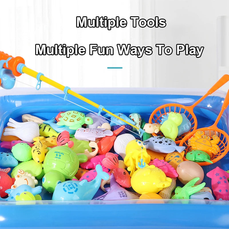 Kids Fishing Toy Set Play Water Toys for Baby Magnetic Rod and Fish with Inflatable Pool Outdoor Sport Puzzle Toys for Children