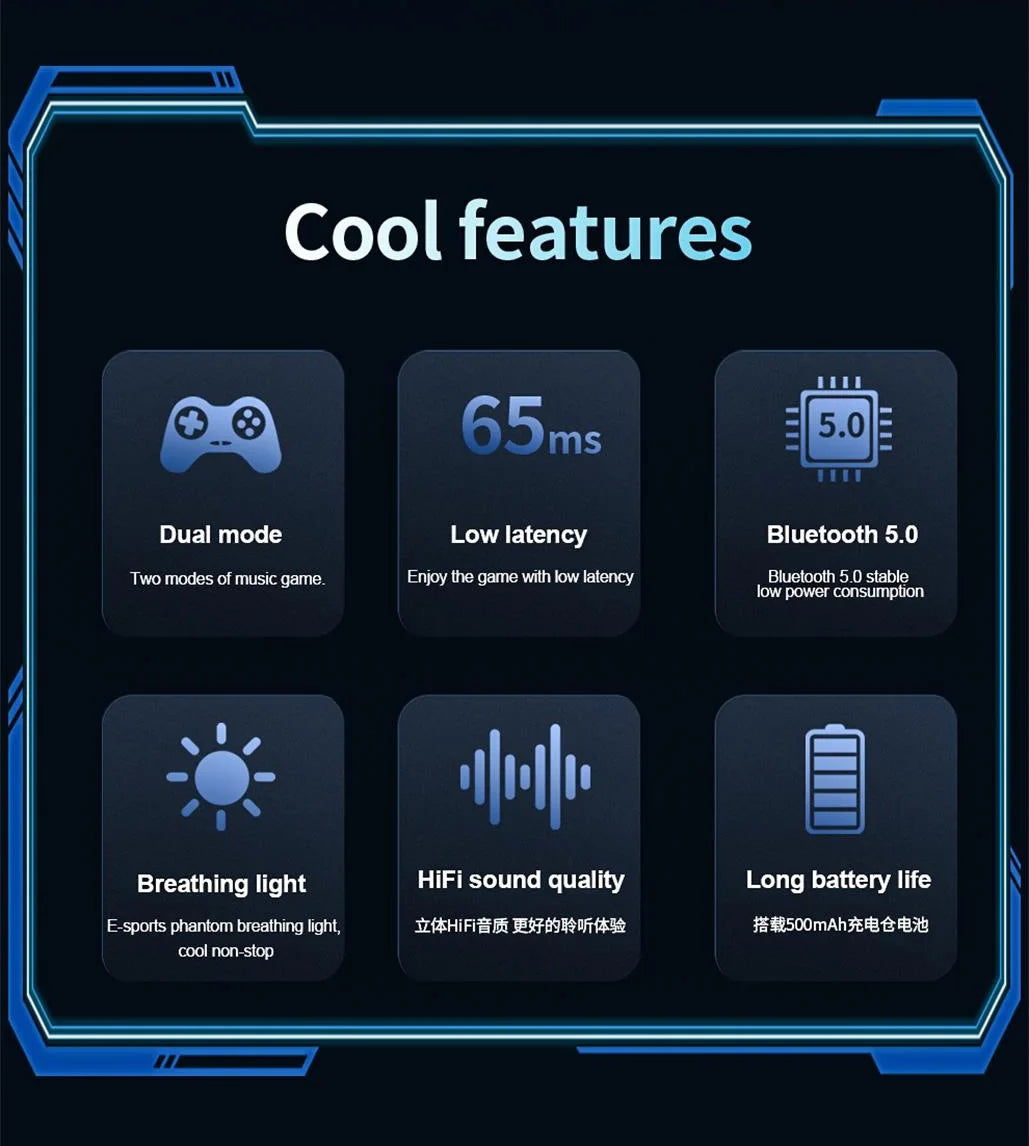 Bluetooth Gaming Earphone Cool Appearance Aluminum Alloy Base Lighting Music Game Dualmode Low Latency HiFi Sound Effect Headset