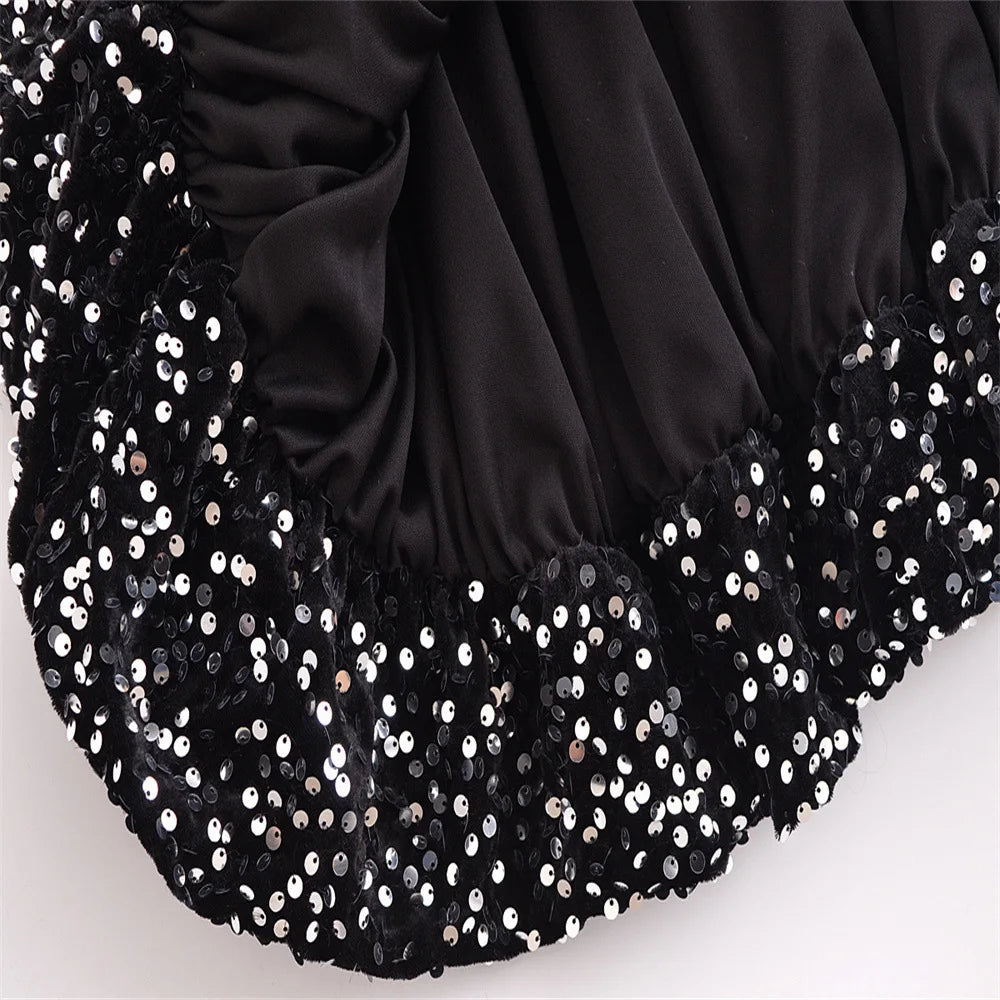 Autumn Winter Women  Sleeveless Slim-fit Sexy Backless Sequin Hanging Neck Mini Dress New Fashion Party Dress for Women Vestido