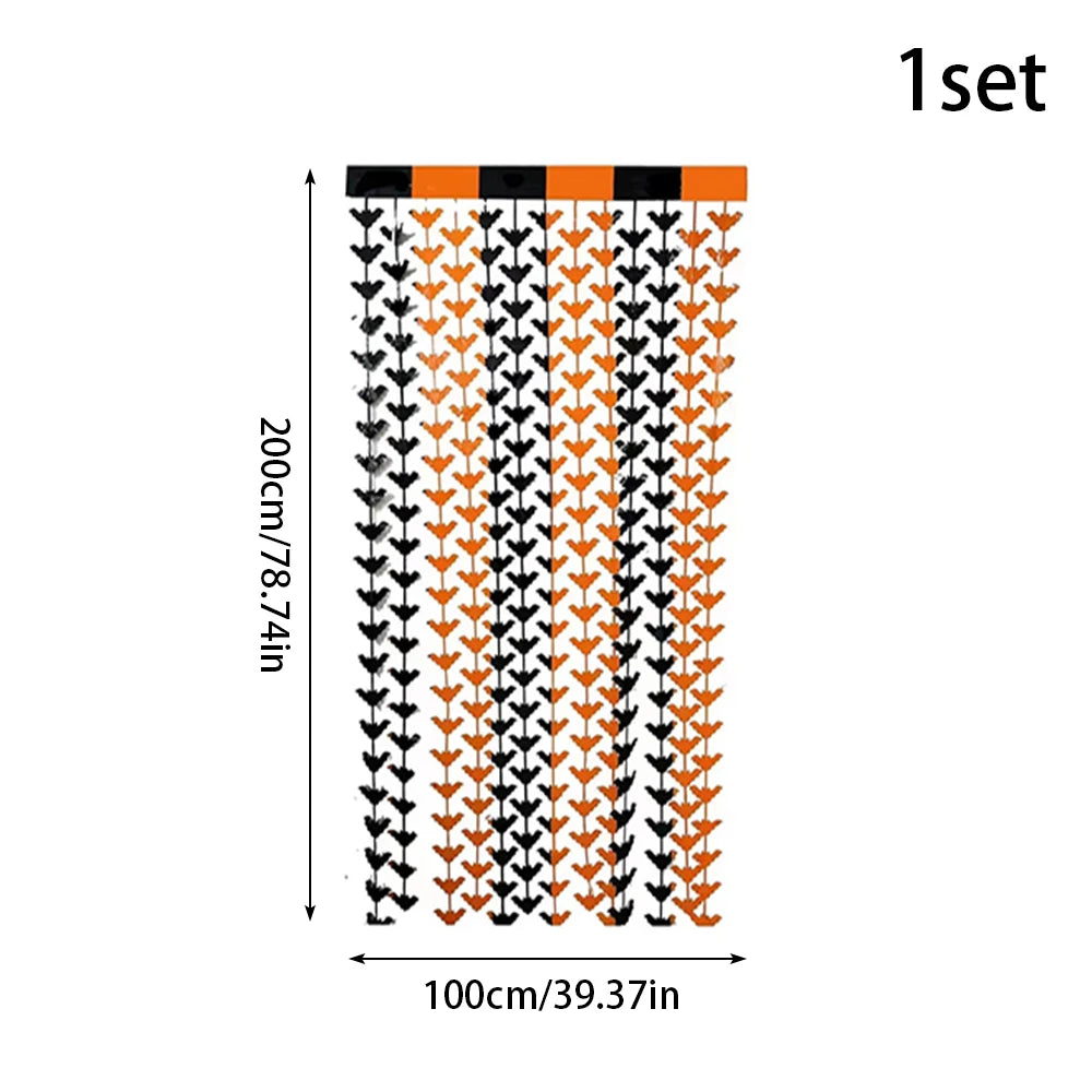 Halloween Decorations Pumpkin Skull Bat Black Orange Hanging Curtain Backdrop Haunted House Halloween Themed Party Supplies