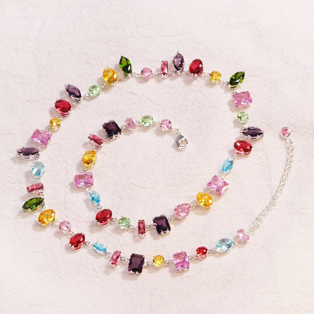 Brand 18K Gold Plated New Luxury Colourful Crystal Zircon Necklace For Women Fashion Party Jewelry Accessories Ladies Jewellery