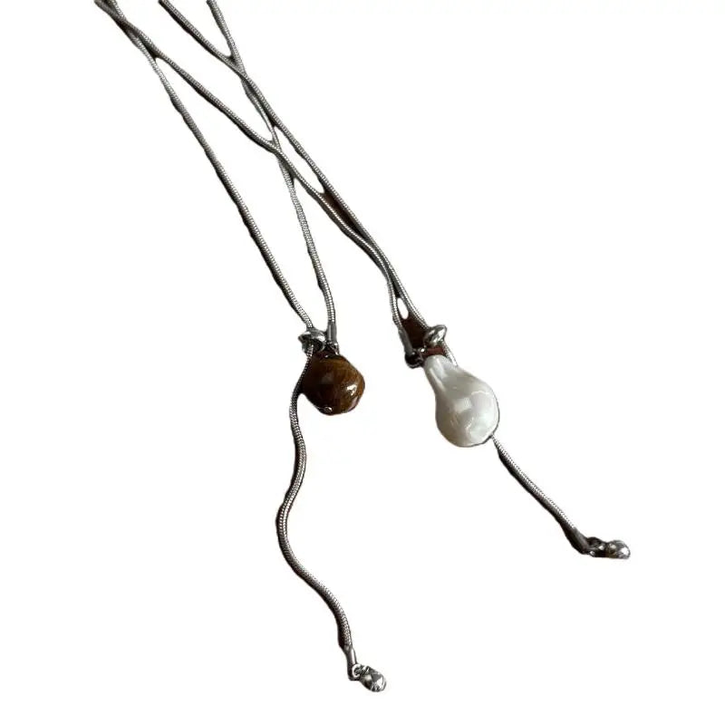 For Women Adjustable Chain Sweater Accessories Fashion Jewelry Stainless Steel Pearls Long With Baroque Pearls Necklace