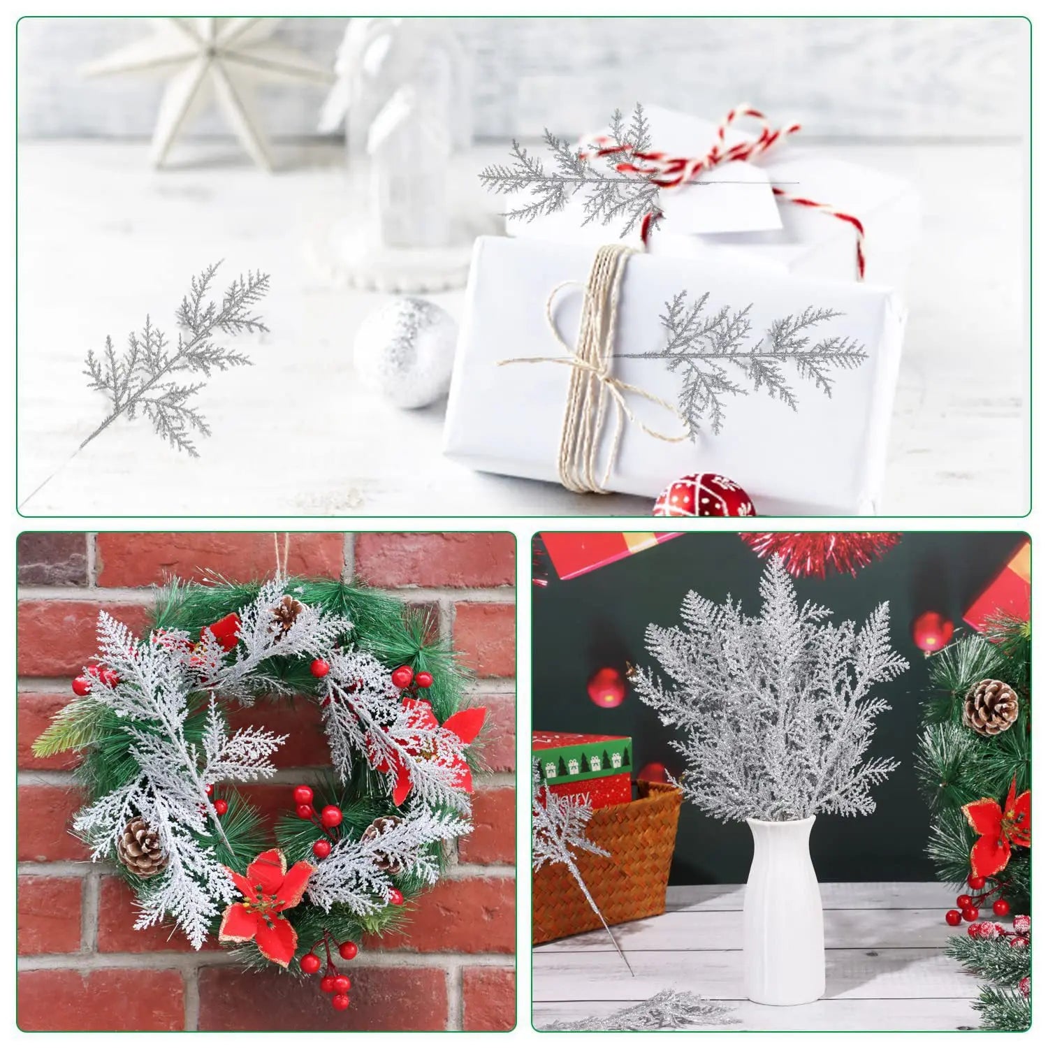 Christmas Decoration Glitter Branches Berries Artificial Flower Bouquet Christmas Tree Ornaments for Home New Year 2025 Navidad