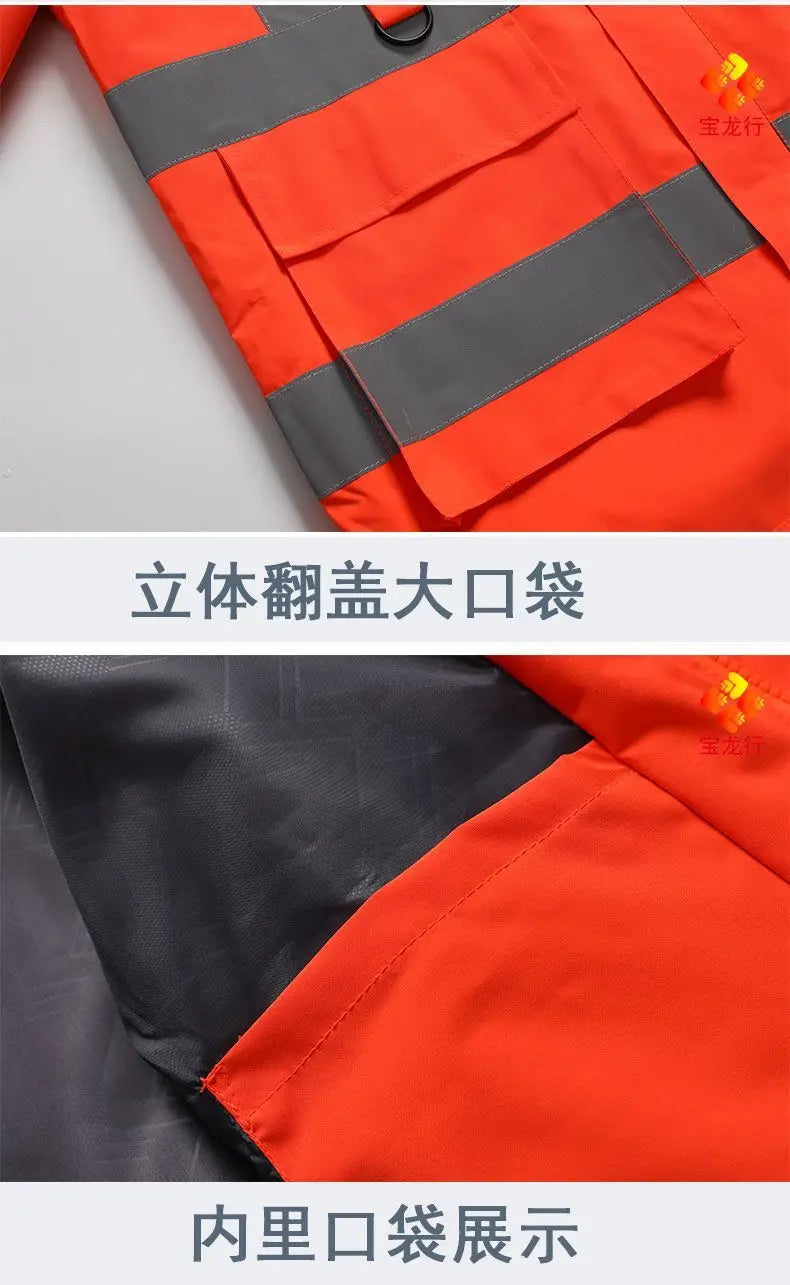 Men's Work Jacket with Reflective Stripes, Custom Logo Available, Casual Autumn Winter Coat for Men