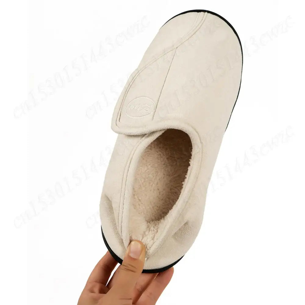 House Shoes for Men Suede Leather Slippers Non-Slip Slip-on Shoes Comfy Warm Plush Indoor/Outdoor for Diabetic Swollen Feet