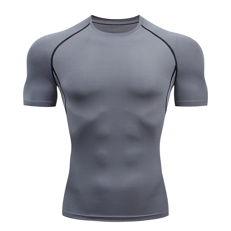 Men Compression Running T Shirt Fitness Tight Short Sleeve Tshirt Training Jogging Shirts Gym Sportswear Quick Dry Rashgard