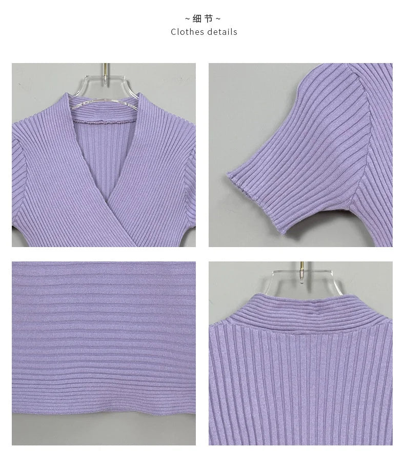 WOMENGAGA Korea Sexy V-neck High Waist Large Chest Tight Thin Knit Short Sleeve T-shirt Women's Hot Sexy Korean Women Tees 5INW