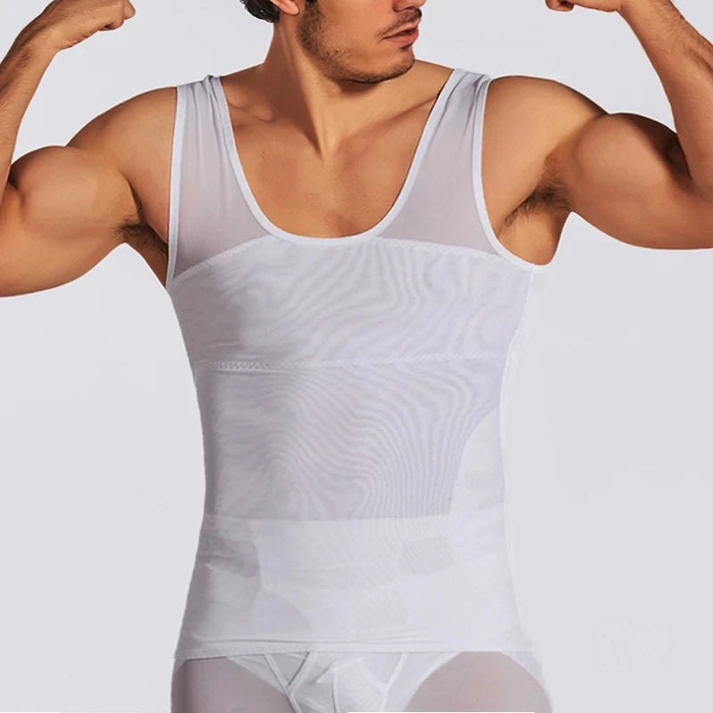 Compression Shirts for Men Slimming Undershirt Body Shaper Fitness Tank Tops Workout Sleeveless Shapewear Vest Mesh Cross Tops
