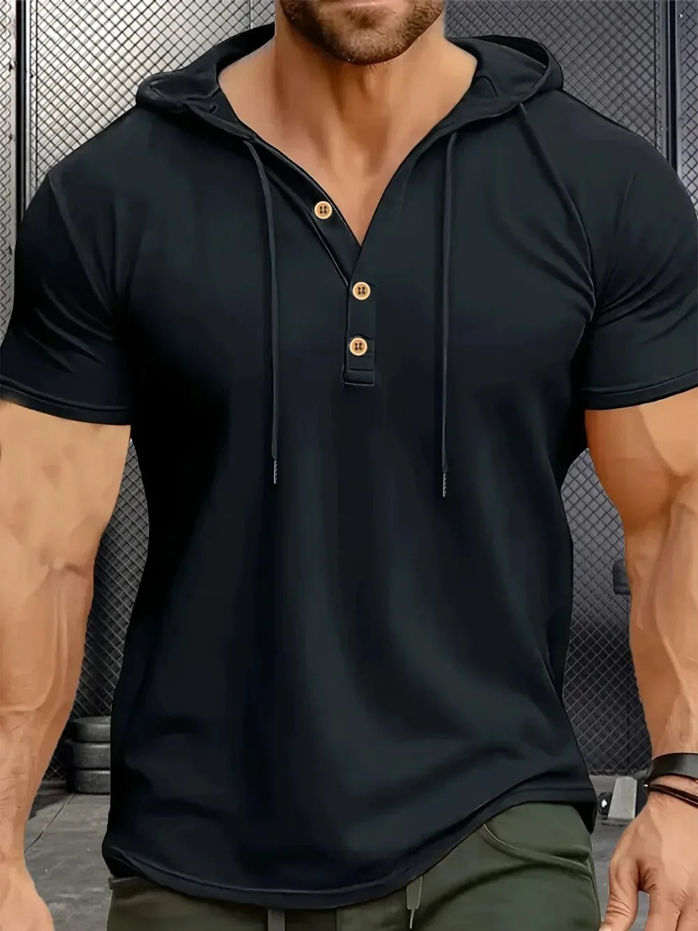 Men T Shirts  Summer Slim Fitness Hooded Short-Sleeved Bodybuilding Quick Dry Tshirt Male Gym Clothes Breathable Sports Tops