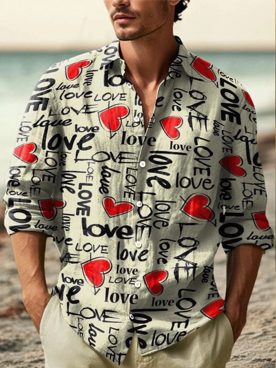 The new men's shirt is a fashionable and artistic printed linen shirt. The high-quality shirt fabric is comfortable