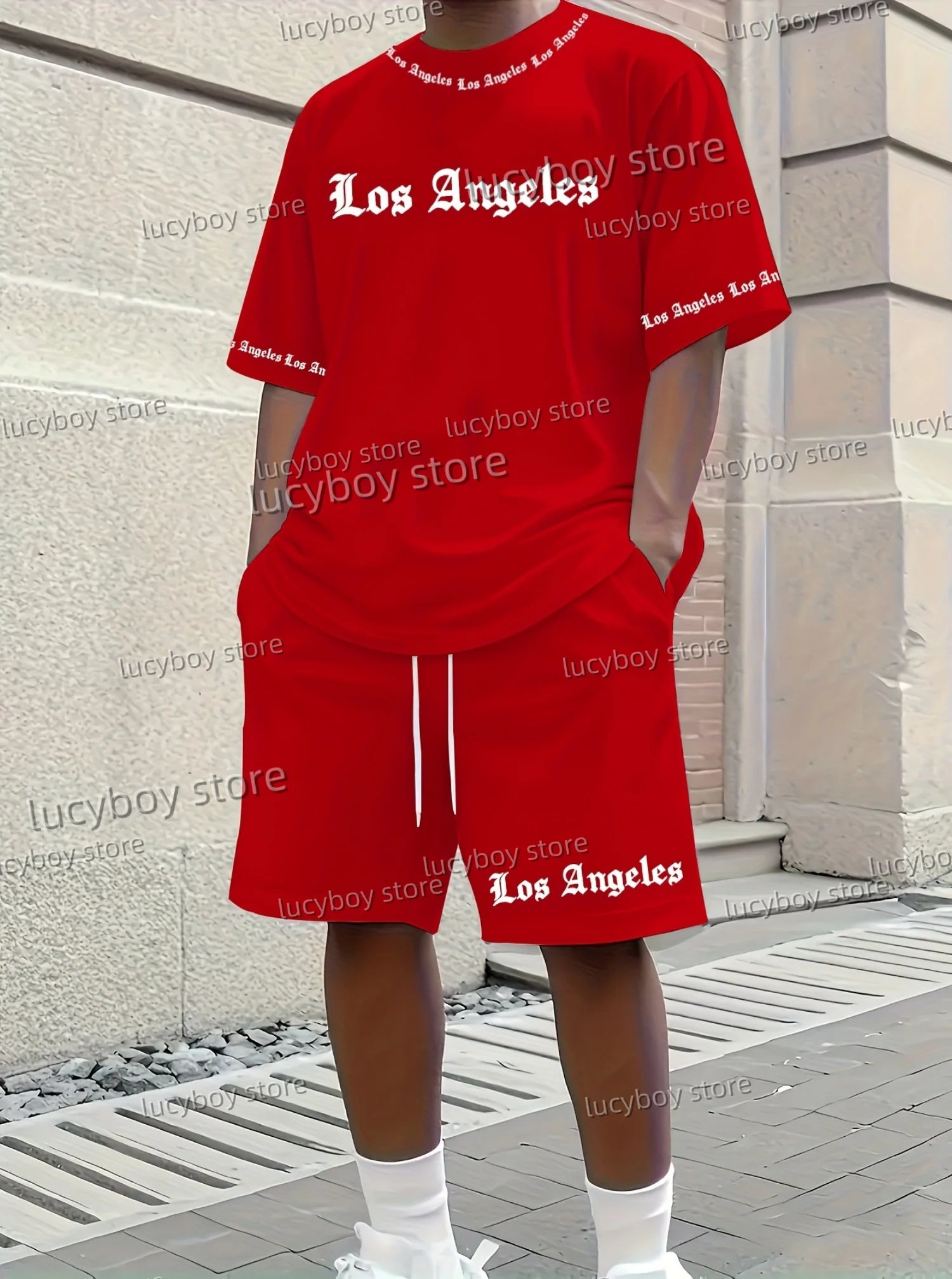 men casual Tracksuit Outfit Summer Tracksuit  2 Piece Set Clothes LOS ANGELES MEN Tracksuit Sport T-shirt+shorts Suit