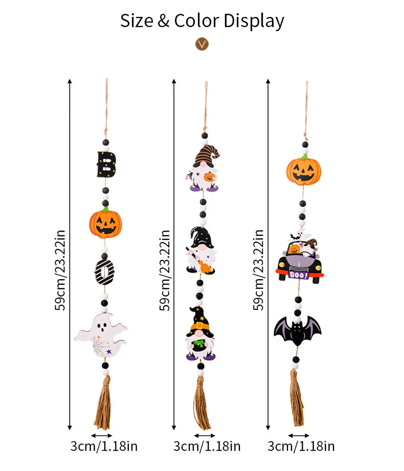 Halloween Wooden Hanging Decorative Ghost Festival Atmosphere Decorations Beaded Witch Pumpkin Bat Pendant Home Party Supplies