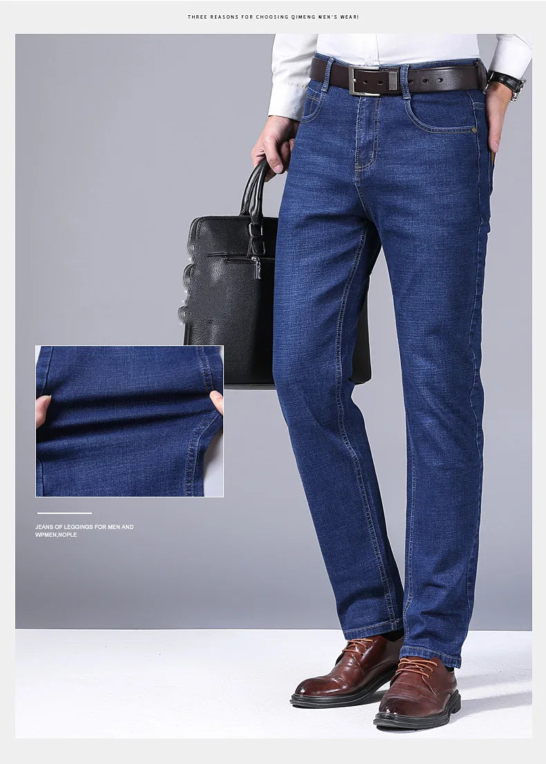 Men Fashion Straight Jeans Men 2024 New Stretch Slim Fit Pants Comfortable Soft Business Denim Trousers Male Brand Clothing