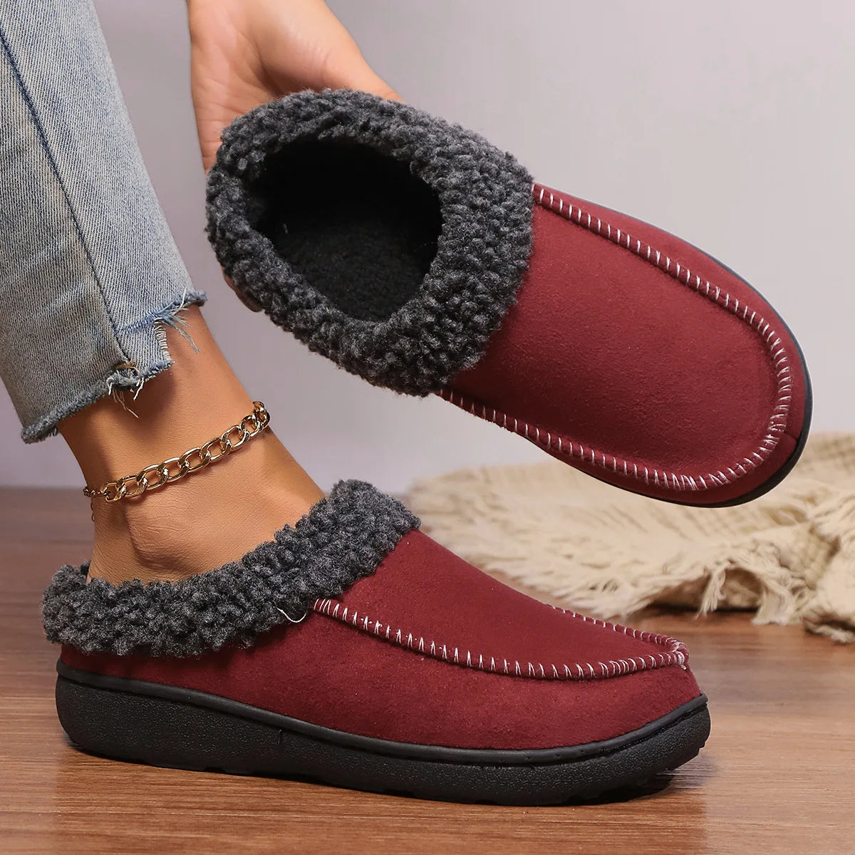 Slippers Men Winter Plush Warm Thick Sole Indoor Non-slip Women Couples Home Shoes Casual Platform Ankle Boots Loafers